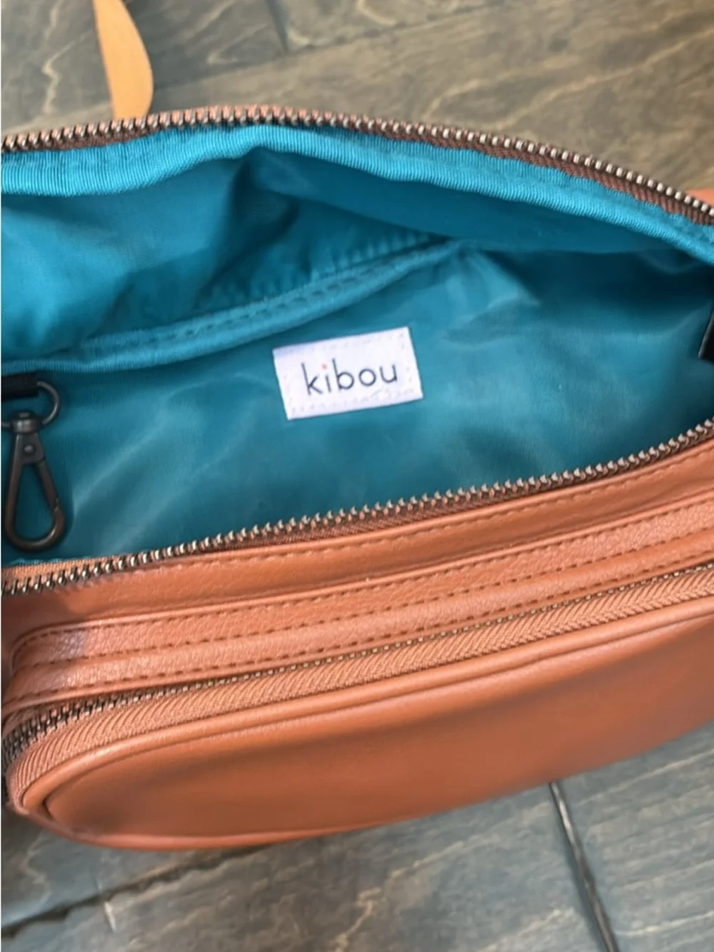 Kibou Tan Leather Fanny Pack/Sling Bag for Diaper Changing